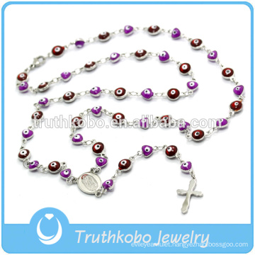 New Jewelry Designer Spirit Eye Bead Cross Necklace With Silver Virgin Mary Charm Pendant Jewelry Rosary